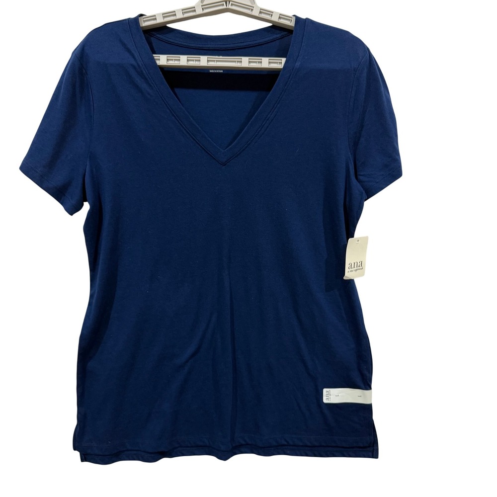 ANA A New Approach Womens V-Neck T-Shirt American Navy Blue Large NWT